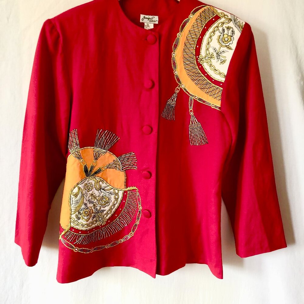 Jennifer Eden Red Ramie Blend Button Down Jacket